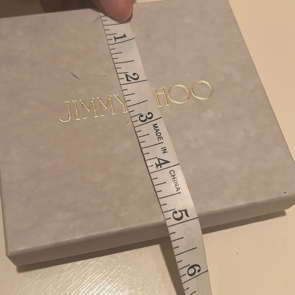 Jimmy Choo Small Square Box Light Gray Gold Lettering Luxury Storage Decor